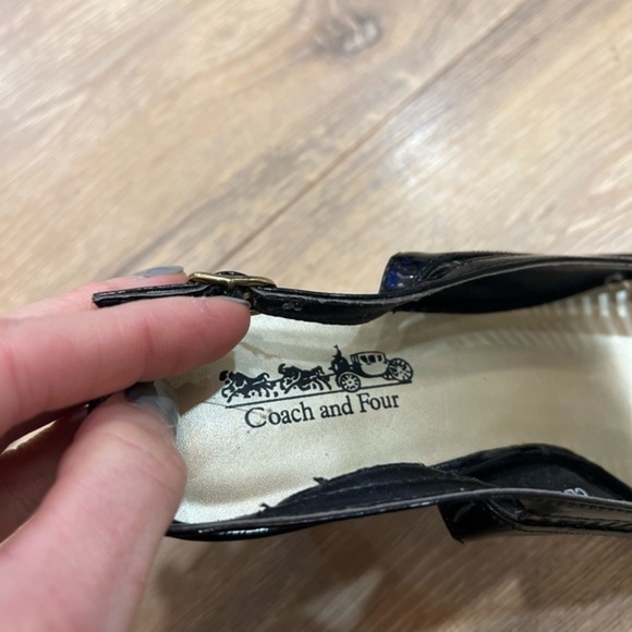 Coach and Four Slingback Black Open Toe Heels with Cut Out Elements - Picture 5 of 14